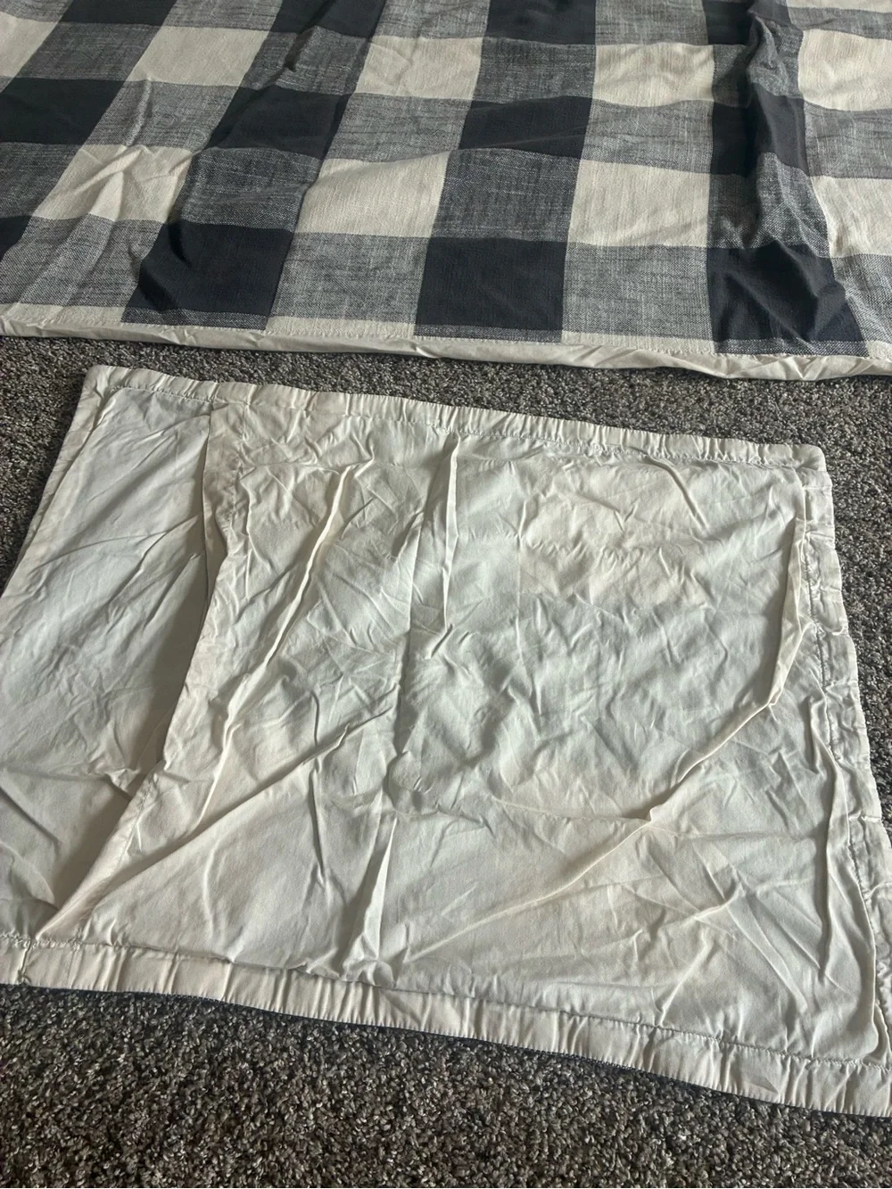 POTTERY BARN 3 Piece Queen Duvet Set Bryce Buffalo Check Black Gray Cream